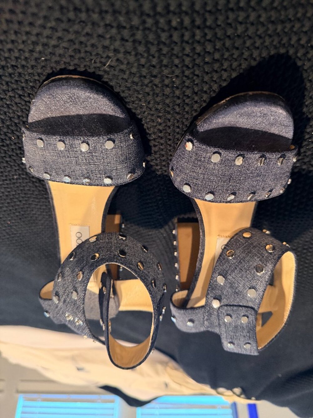 Jimmy Choo Veto Navy Denim Studded Sandals 40.5